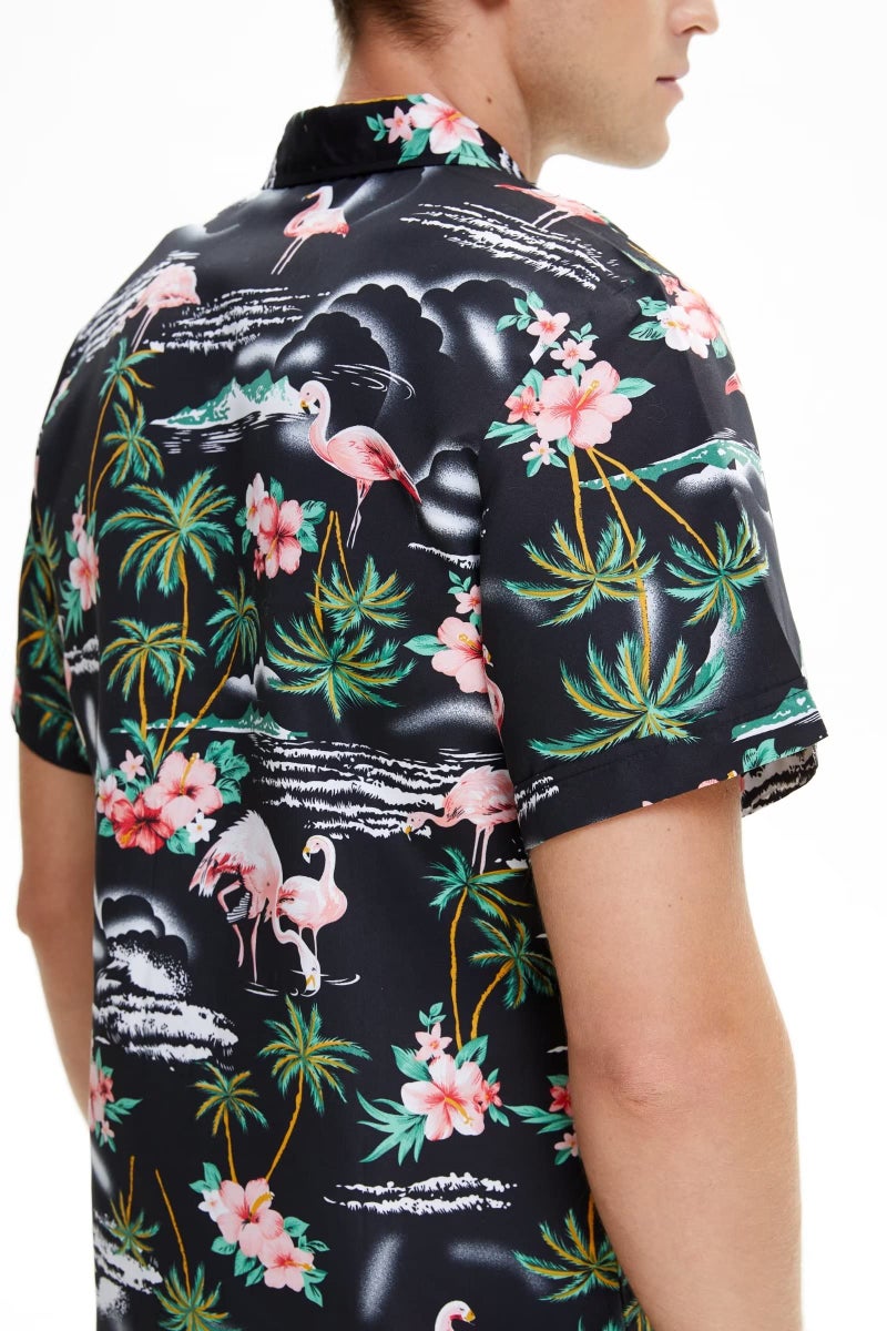 SSLR Mens Hawaiian Shirt Flamingos Casual Short Sleeve Button Down Shirts Aloha Shirt (Large, Black) - Image 5
